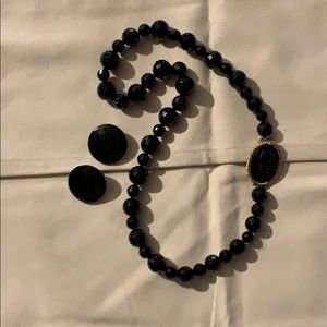 Vintage Black Crystal Necklace and Earrings